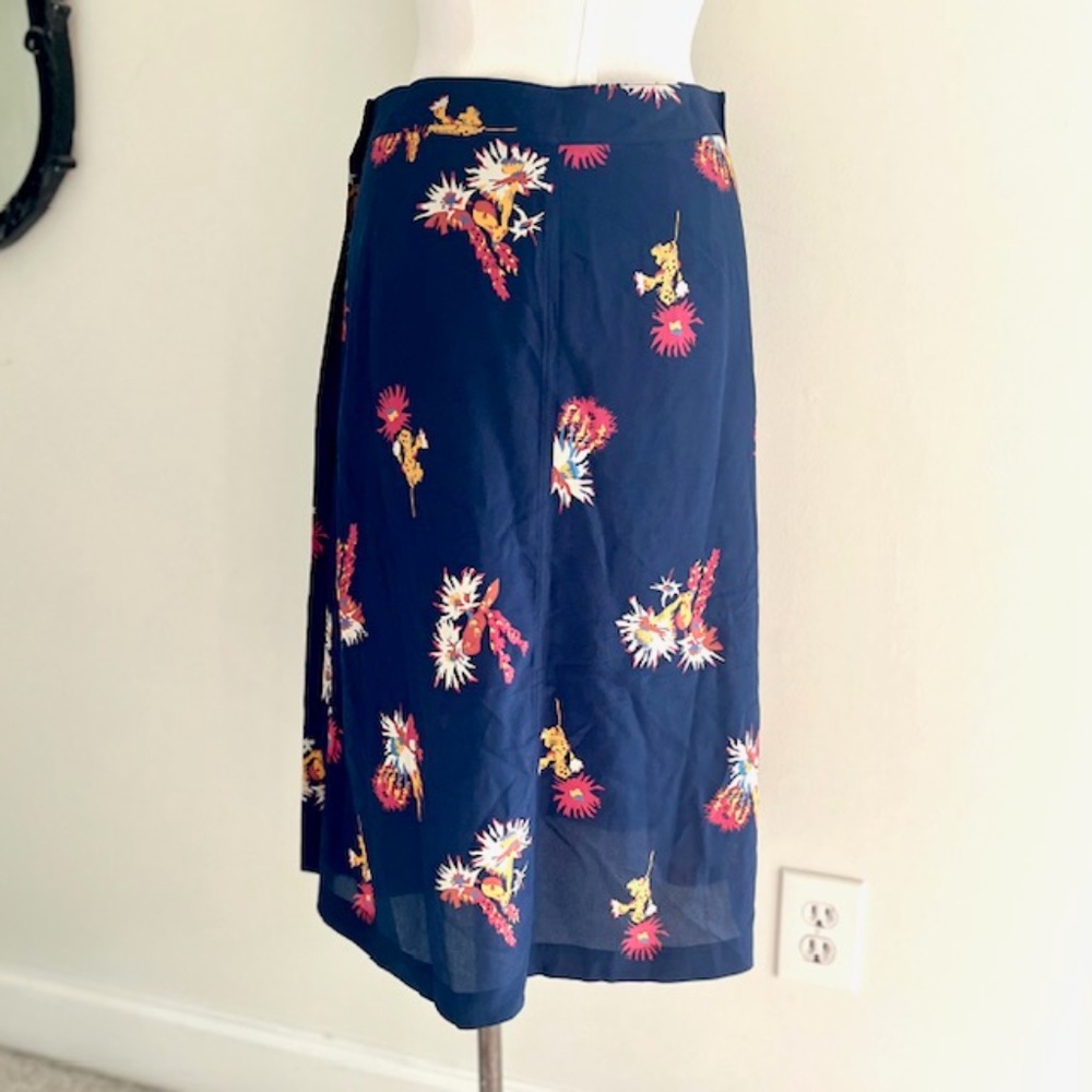 Madewell Navy Silk Cactus Flower Coastal Cowgirl Preppy Midi Skirt NWT - Picture 6 of 10